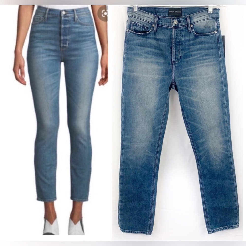 Black Orchid Premium Stretch Denim Joan Jeans HW Straight Leg Sz 27 Button Fly